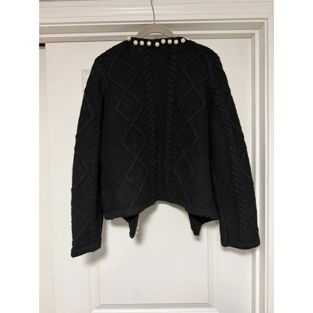 Tuckernuck Hyacinth‎ House, Black Pearl Trim Piper Cardigan, Size Medium